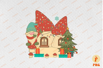 Retro Gnome Christmas Mushroom House