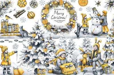Christmas winter clipart, watercolor digital paper, seamless pattern