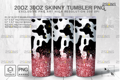 20oz CowHide Pink Glitter Skinny Tumbler SEAMLESS Design