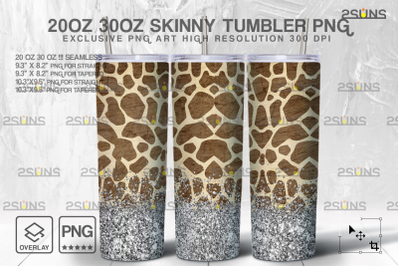 20oz Glitter Silver Giraffe Skinny Tumbler SEAMLESS Digital Design