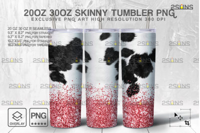 20oz CowHide Pink Glitter Skinny Tumbler SEAMLESS Design