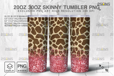 20oz Glitter Gold Giraffe Skinny Tumbler SEAMLESS Digital Design