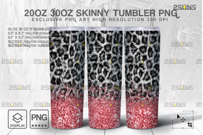 20oz Glitter Pink Leopard Skinny Tumbler SEAMLESS Digital Design