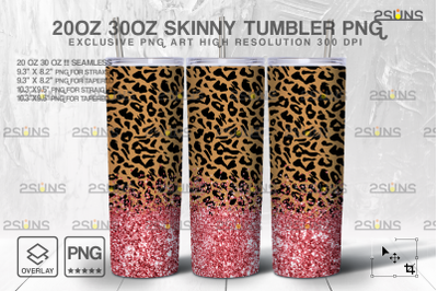 20oz Glitter Pink Leopard Skinny Tumbler SEAMLESS Digital Design