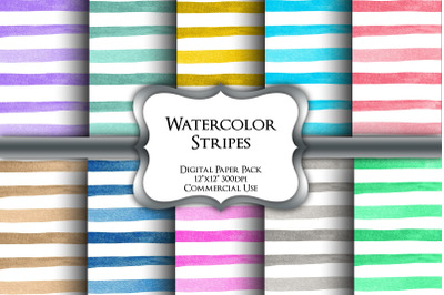 Watercolor Stripes Digital Paper Pack