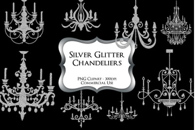 Silver Glitter Chandeliers PNG Clipart