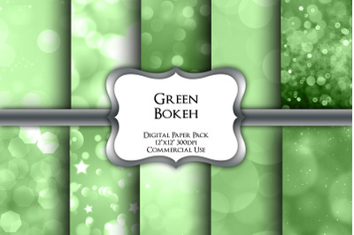 Green Bokeh Digital Paper Pack