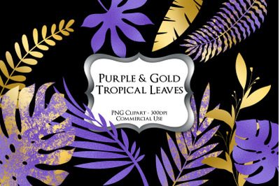 Purple &amp; Gold Tropical Leaves Clipart