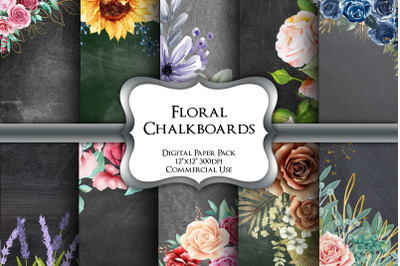 Floral Chalkboards Digital Paper Pack