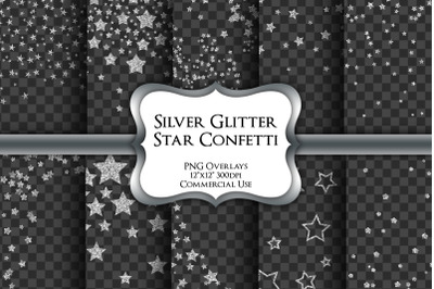 Silver Glitter Star Confetti Overlays PNG