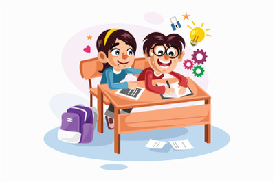 Young Couple Students Vector Illustration