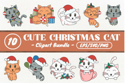 Cute Christmas Cat Clipart Bundle, Christmas Baby Animal SVG