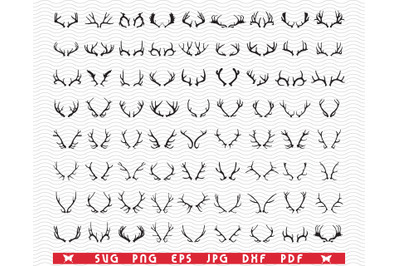 SVG Deer Horns, Isolated Silhouettes