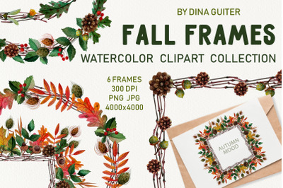 AUTUMN WATERCOLOR FRAMES AND WREATHS CLIPART. FALL MOOD.