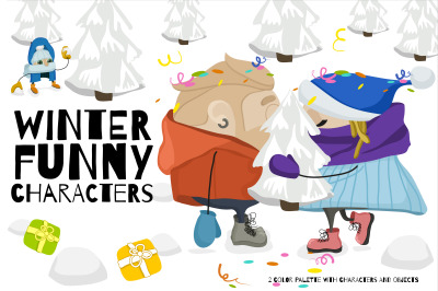 Vector funny  winter characters illustrations.
