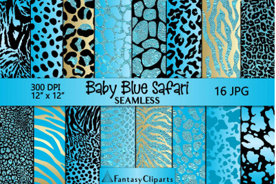 Baby Blue Safari Animal Print Seamless Digital Paper