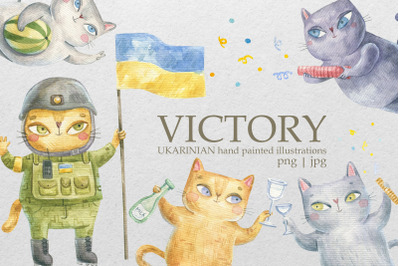 Ukraine Cartoon Cats Victory Set