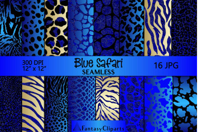 Cobalt Blue Safari Animal Print Seamless Digital Paper