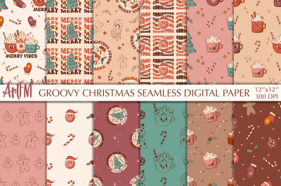 Groovy Christmas Digital Paper | Retro Christmas Pattern