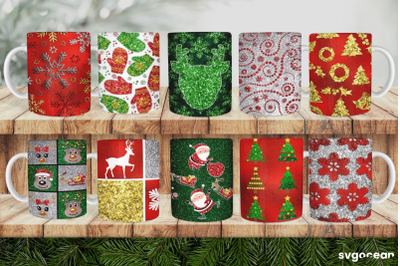 Christmas Glitter Mug Sublimation | PNG Bundle | Mug Wrap