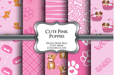 Cute Pink Puppies Digital Paper Pack