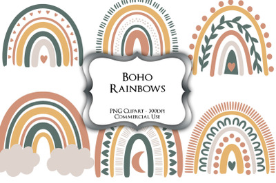 Boho Rainbows PNG Clipart Graphics