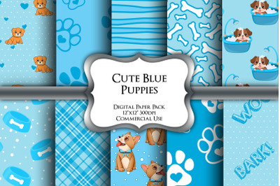 Cute Blue Puppies Digital Paper Pack