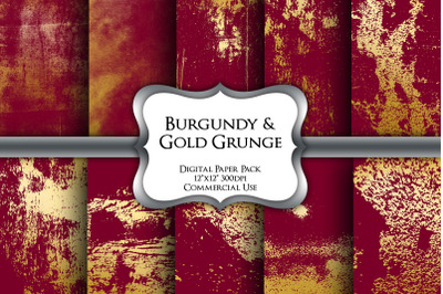 Burgundy &amp; Gold Grunge Digital Papers