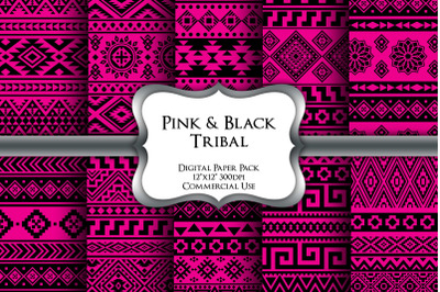 Pink and Black Tribal Digital Paper Pack