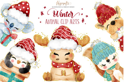 Winter Christmas animal clip arts