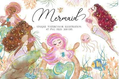 Mermaid Watercolor Illustrations