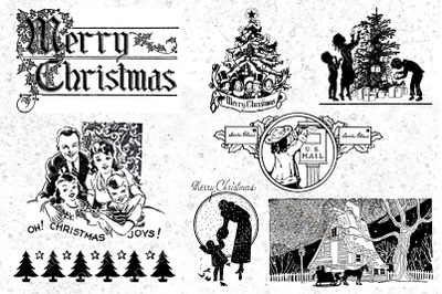 Vintage Black &amp; White Christmas Clipart
