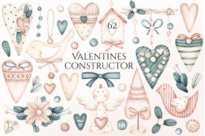 Valentines constructor. Watercolor Clipart