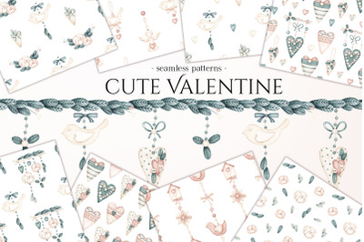 Cute Valentine Designs. Watercolor seamless patterns