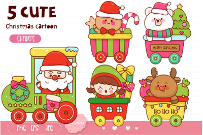 Christmas train kawaii clipart Christmas Sublimation santa