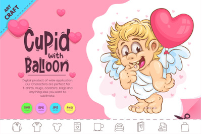 Cartoon Cupid with Balloon. Clipart