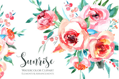 Watercolor Sunrise Peonies Flowers Png