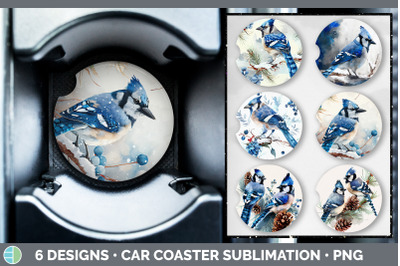 Winter Blue Jay Car Coaster Sublimation Designs