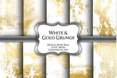 White &amp; Gold Grunge Digital Papers