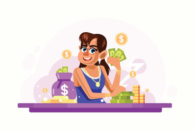 Young Rich Woman Vector Illustration