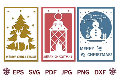 Bundle of papercut Christmas cards, svg holiday template