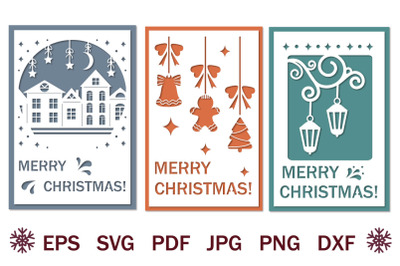 Bundle of papercut Christmas cards, svg holiday template