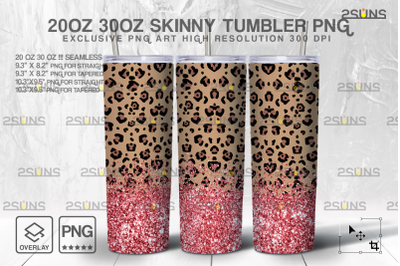 20oz Glitter Gold Leopard Skinny Tumbler SEAMLESS Digital Design