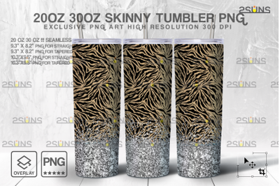 20oz Glitter Silver Leopard Skinny Tumbler SEAMLESS Digital Design