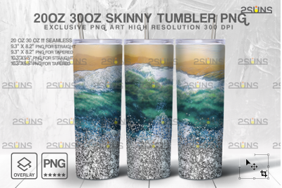 20oz Sea Silver Glitter Skinny Tumbler SEAMLESS Design, Sublimation PN