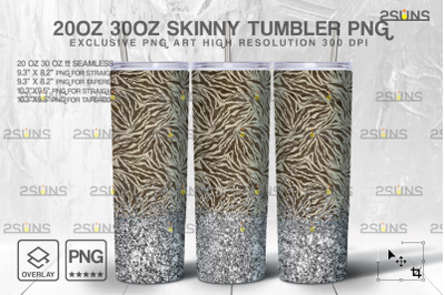 20oz Glitter Silver Leopard Skinny Tumbler SEAMLESS Digital Design