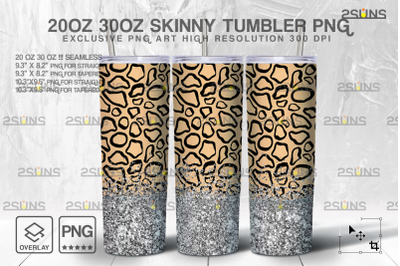 20oz Glitter Silver Leopard Skinny Tumbler SEAMLESS Digital Design