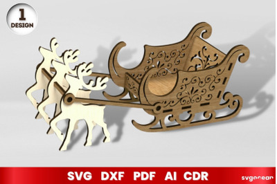 Laser Cut Santa Claus Sleigh SVG | 3D Layered | Glowforge