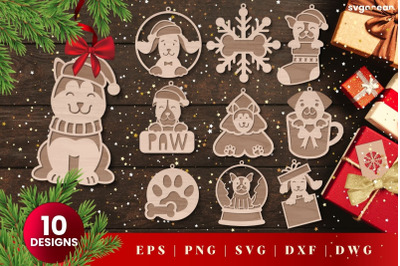 Laser Cut Dog Christmas Ornament SVG | 3D Layered | Glowforge