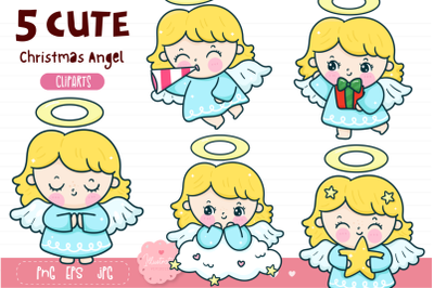 Christmas angel clipart kawaii cartoon Happy new year